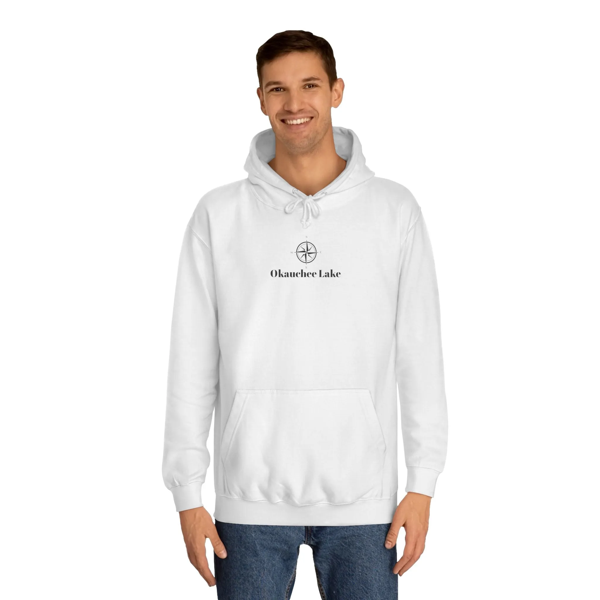 Okauchee Lake Compass Rose with golden logo back Medium Weight Hoodie