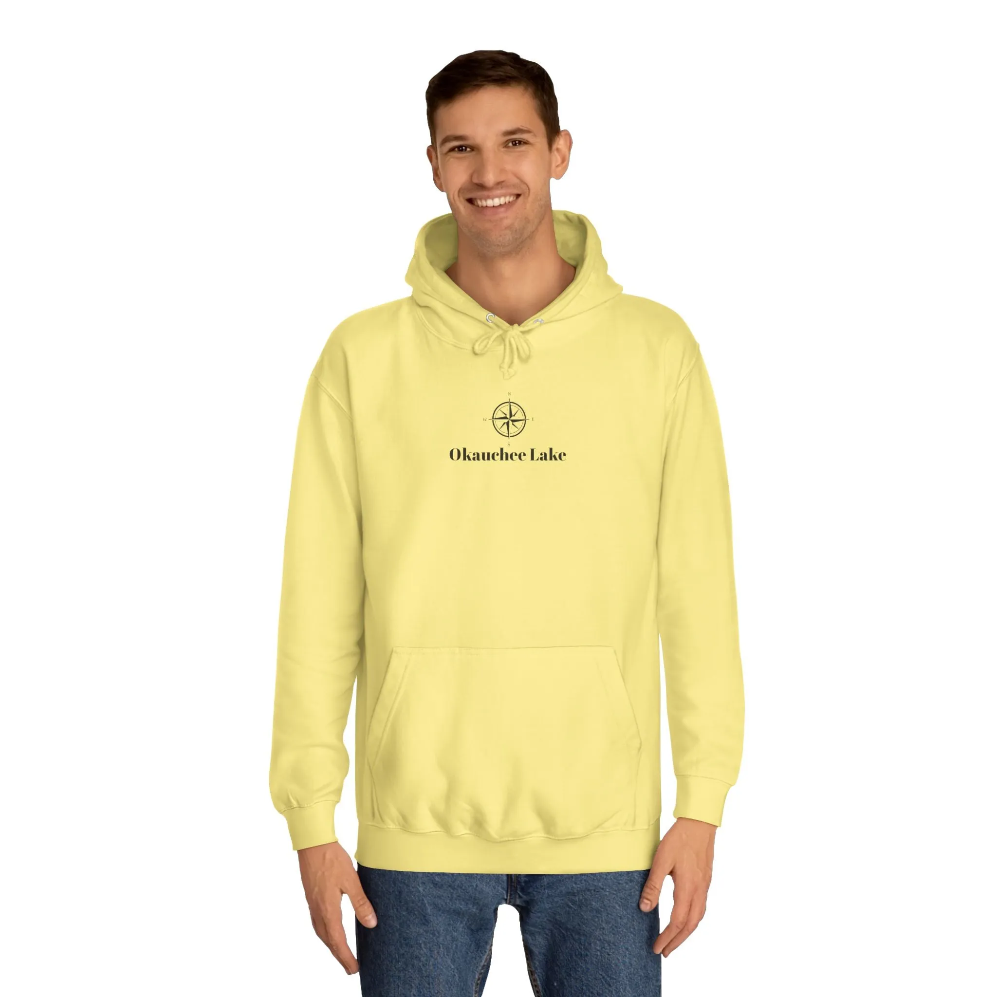 Okauchee Lake Compass Rose with golden logo back Medium Weight Hoodie