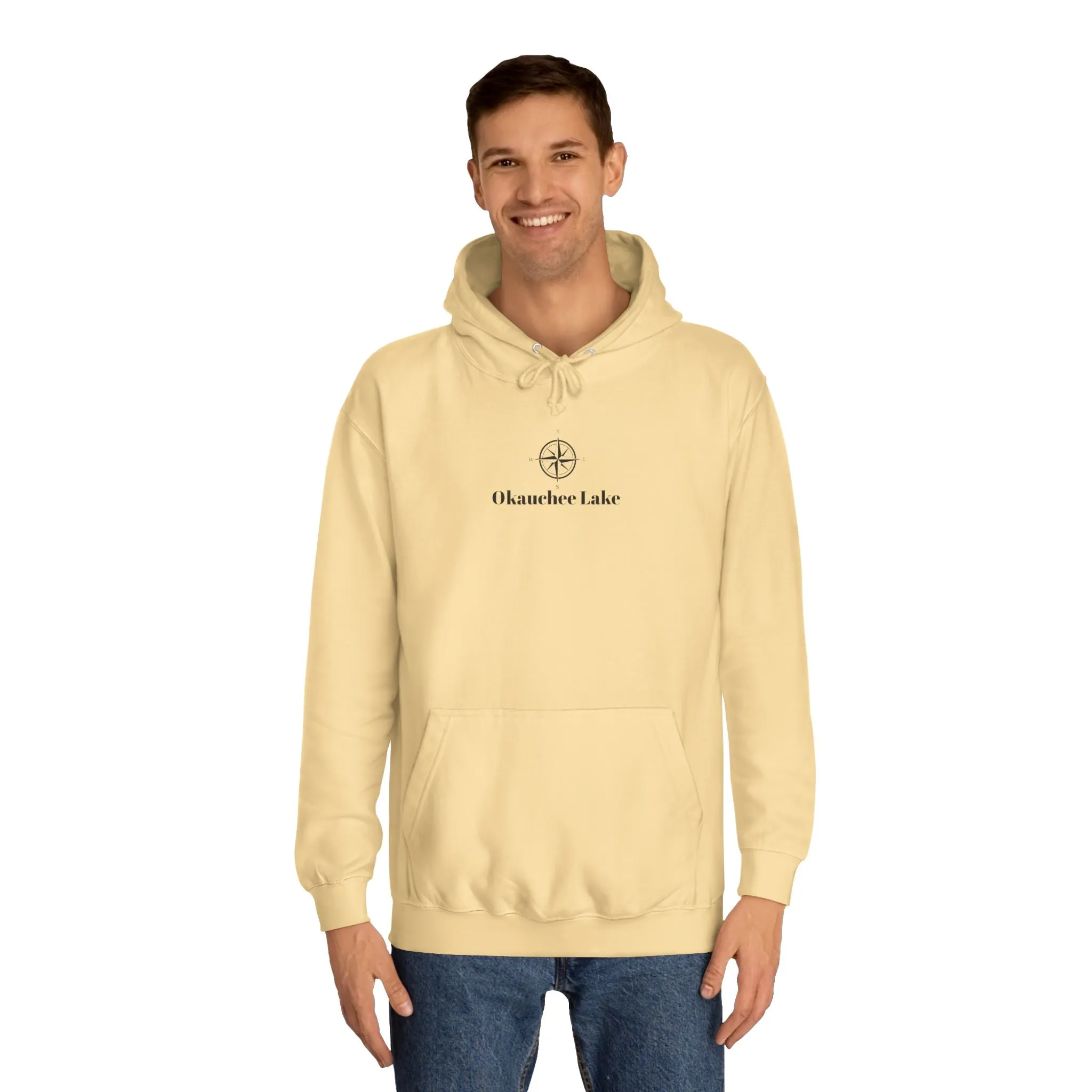 Okauchee Lake Compass Rose with golden logo back Medium Weight Hoodie