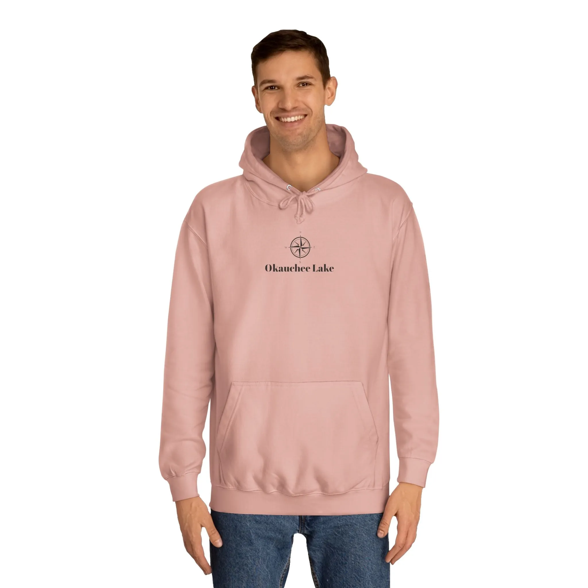 Okauchee Lake Compass Rose with golden logo back Medium Weight Hoodie