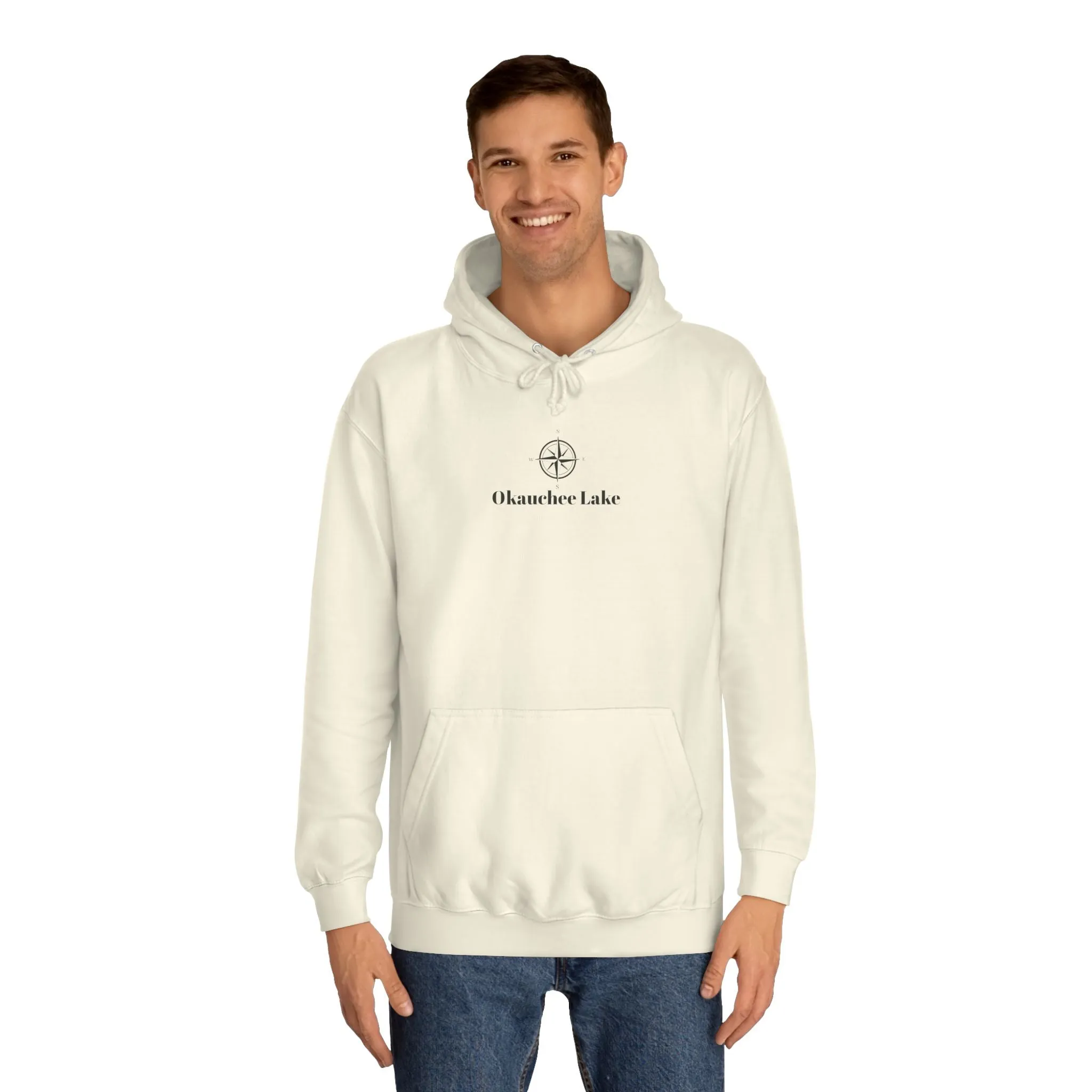 Okauchee Lake Compass Rose with golden logo back Medium Weight Hoodie