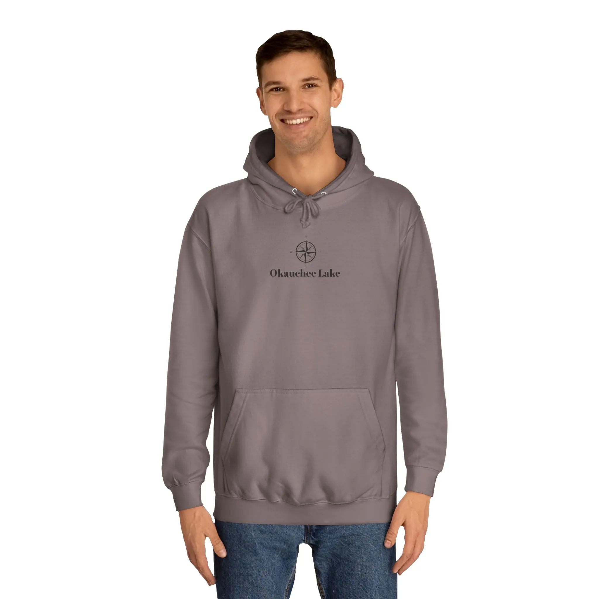 Okauchee Lake Compass Rose with golden logo back Medium Weight Hoodie