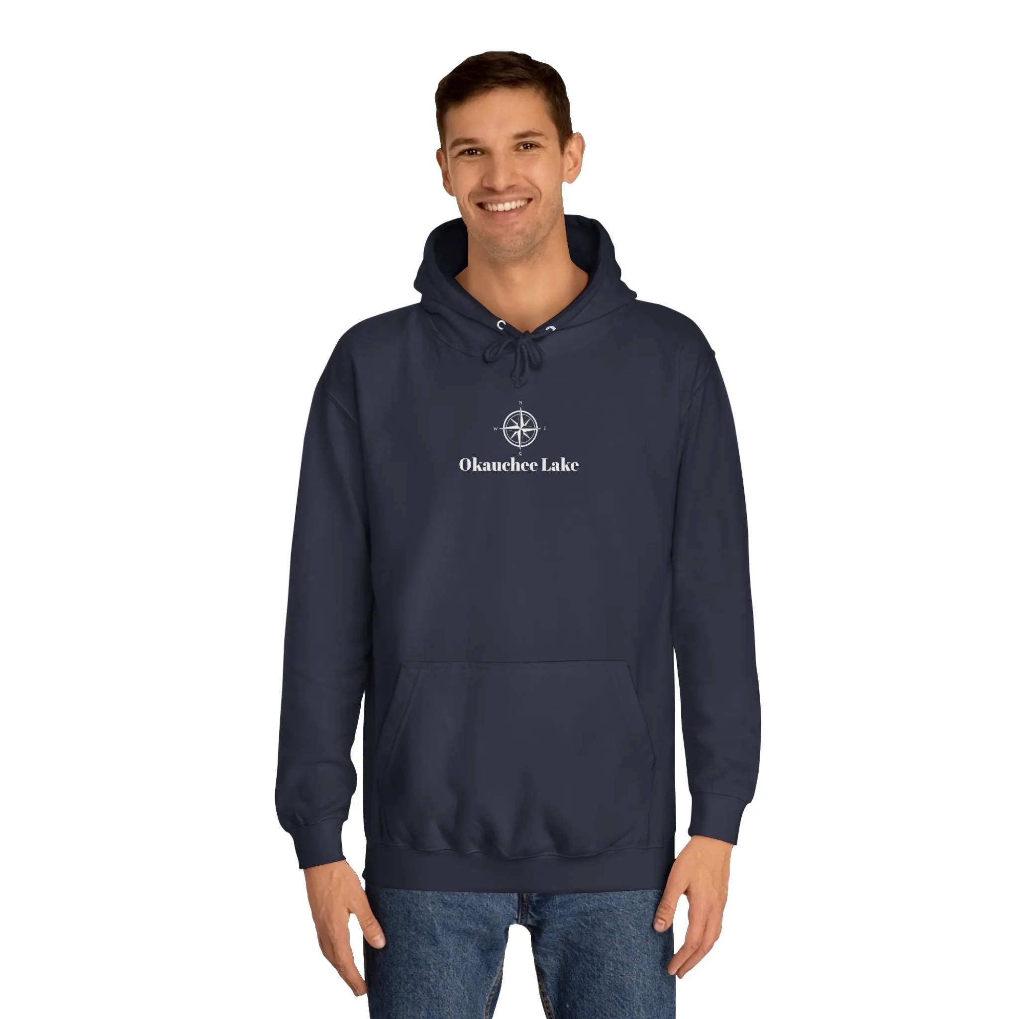 Okauchee Lake Compass Rose with golden logo back Medium Weight Hoodie