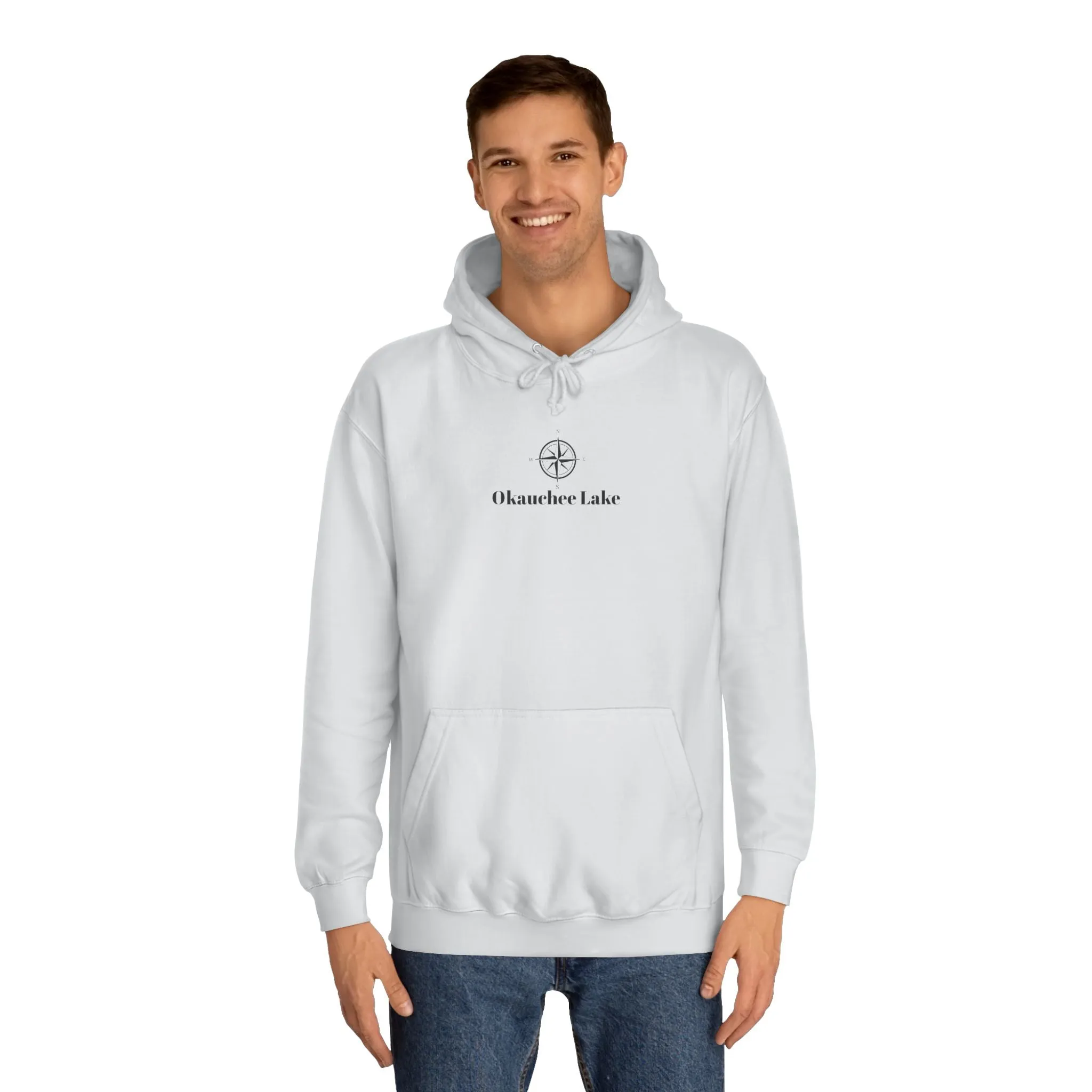 Okauchee Lake Compass Rose with golden logo back Medium Weight Hoodie