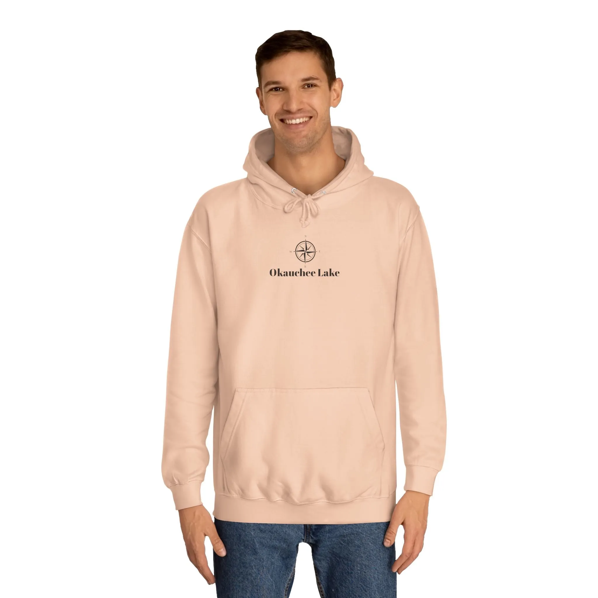 Okauchee Lake Compass Rose with golden logo back Medium Weight Hoodie