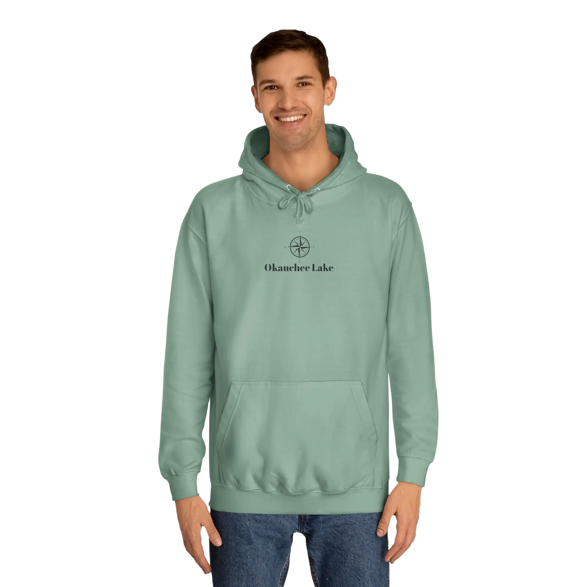 Okauchee Lake Compass Rose with golden logo back Medium Weight Hoodie
