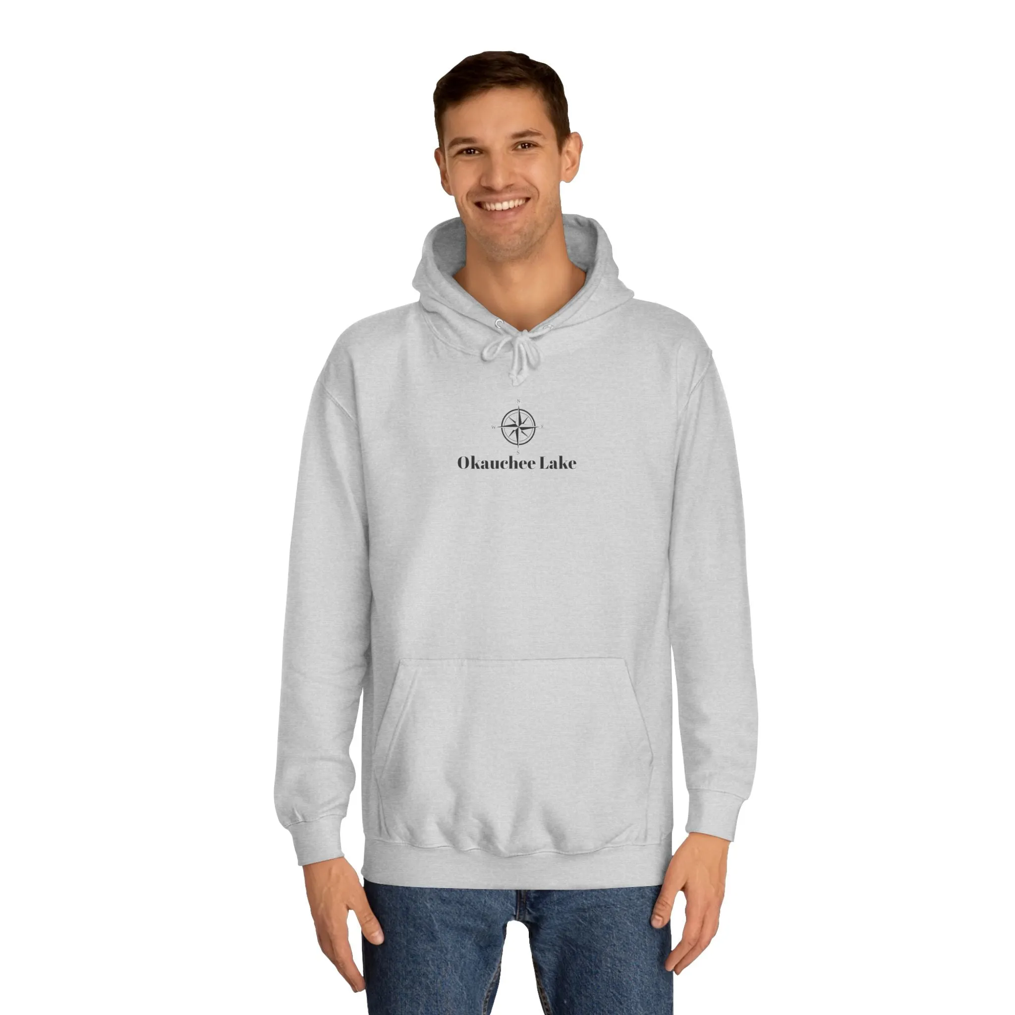 Okauchee Lake Compass Rose with golden logo back Medium Weight Hoodie