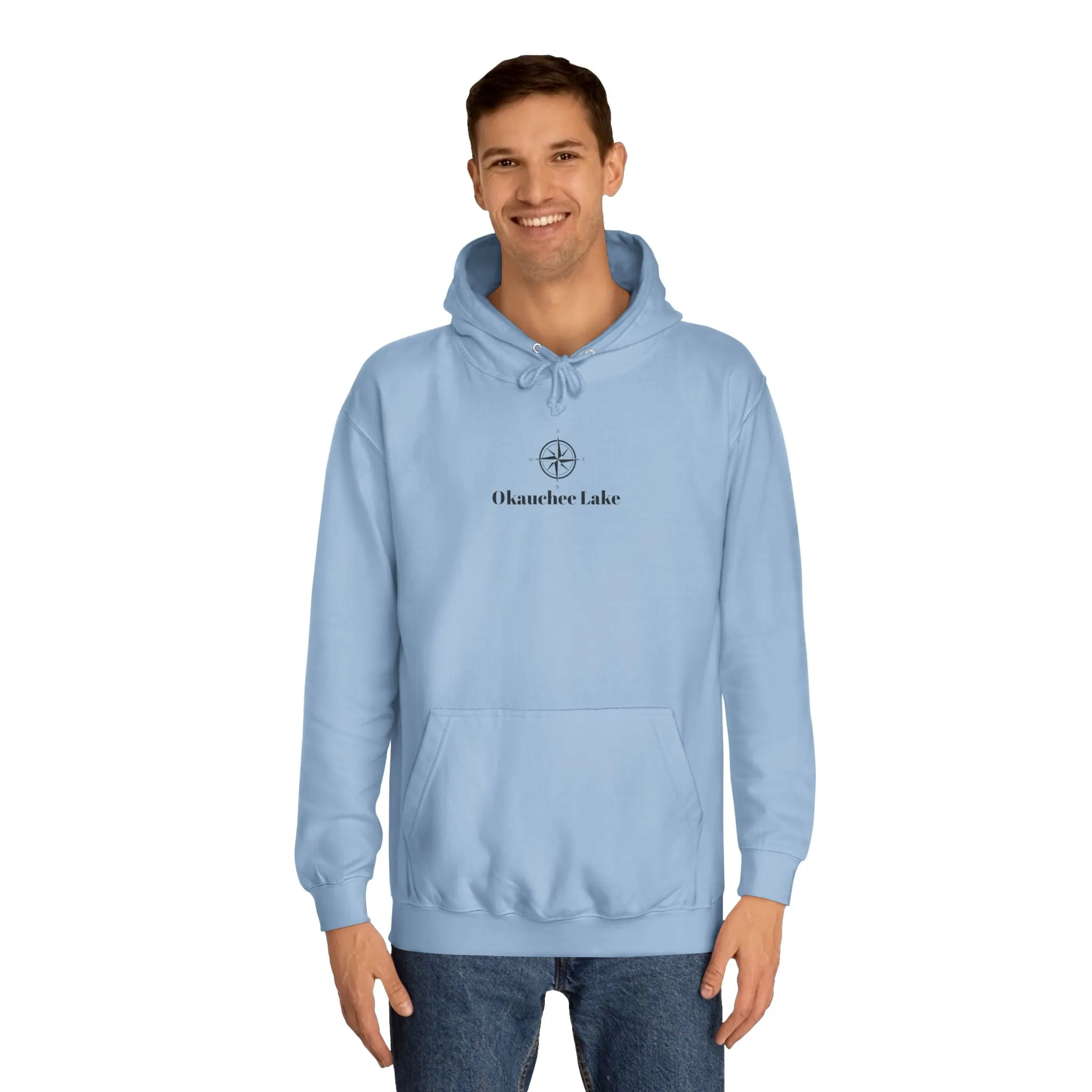 Okauchee Lake Compass Rose with golden logo back Medium Weight Hoodie