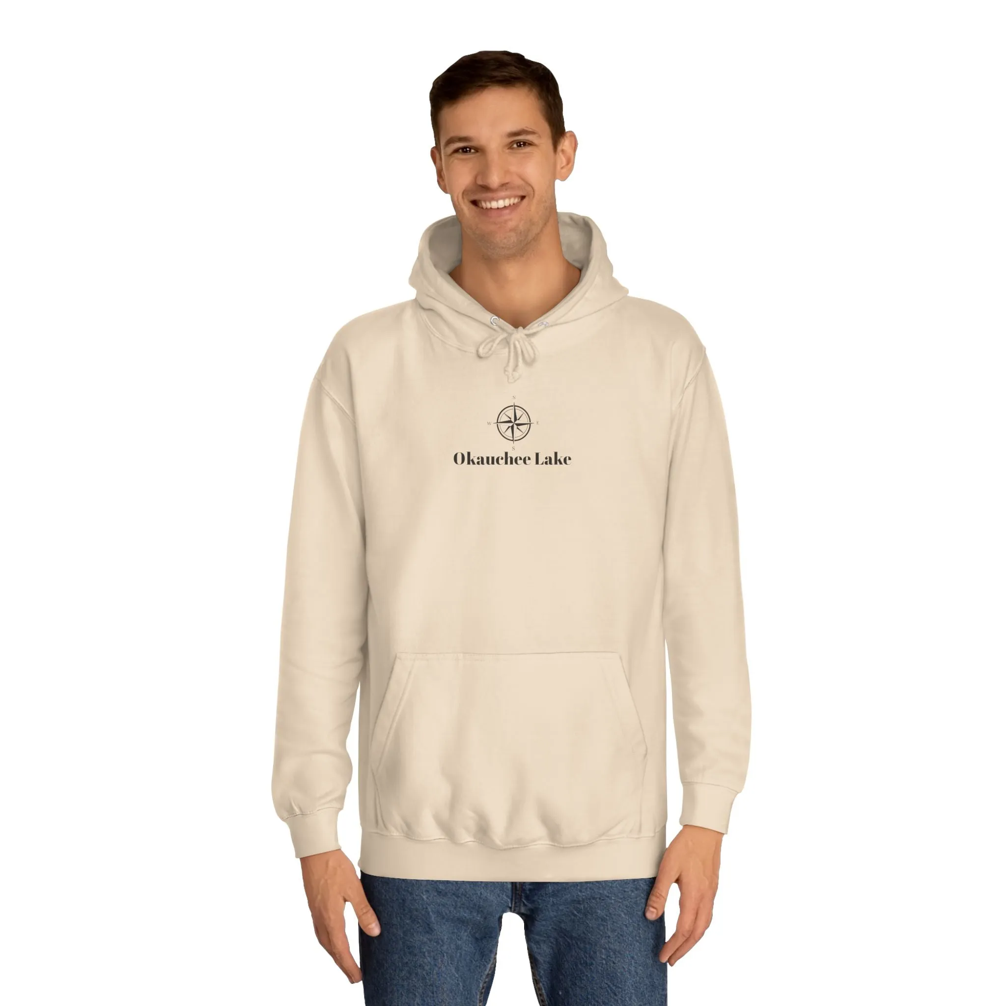 Okauchee Lake Compass Rose with golden logo back Medium Weight Hoodie