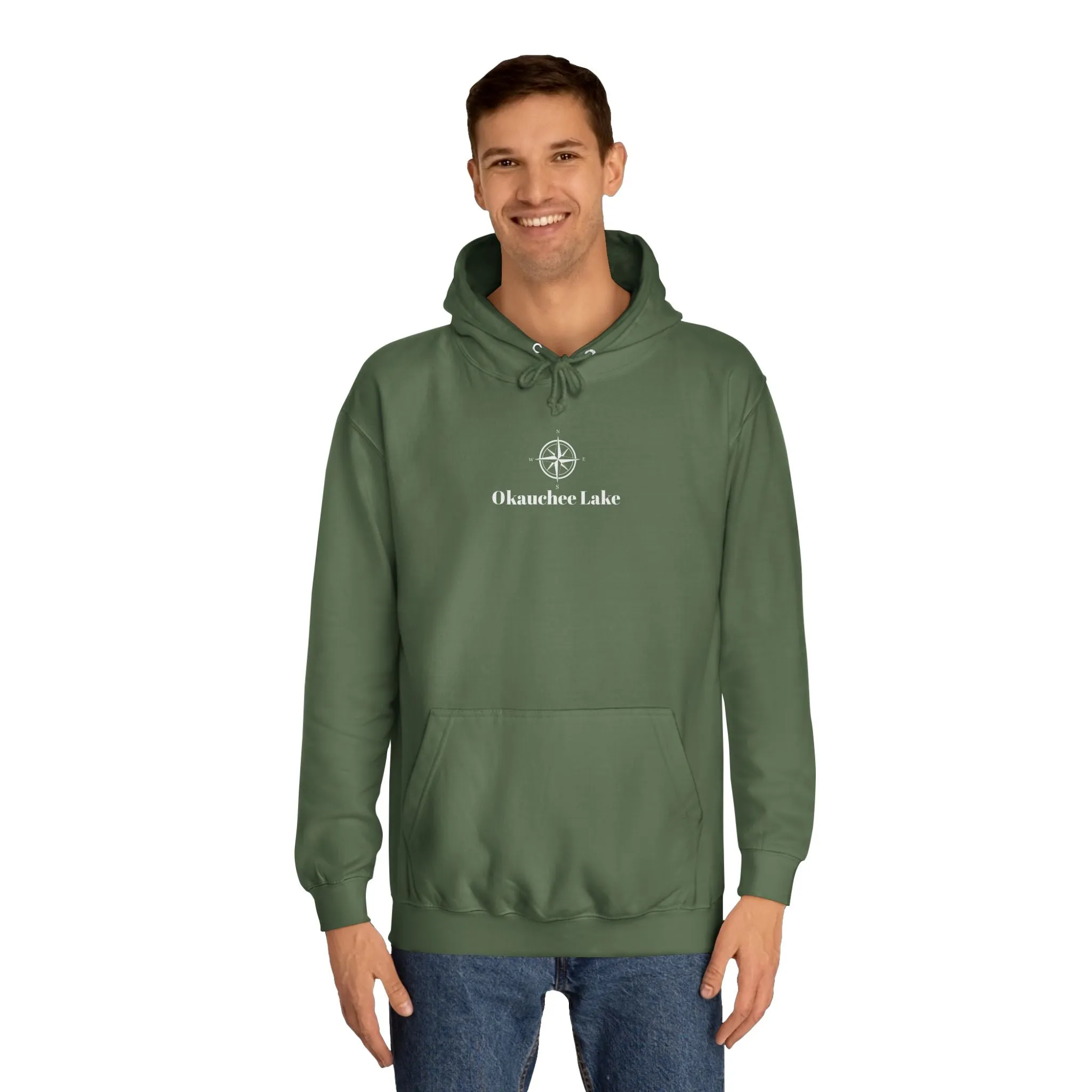 Okauchee Lake Compass Rose with golden logo back Medium Weight Hoodie