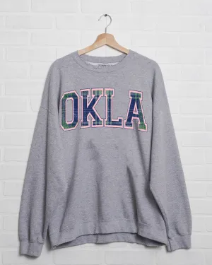 OKLA Plaid Arch (Pink Outline) Gray Thrifted Sweatshirt (FINAL SALE)