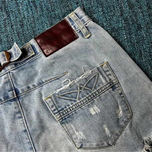 One Teaspoon Le Wolves Distressed Denim Shorts