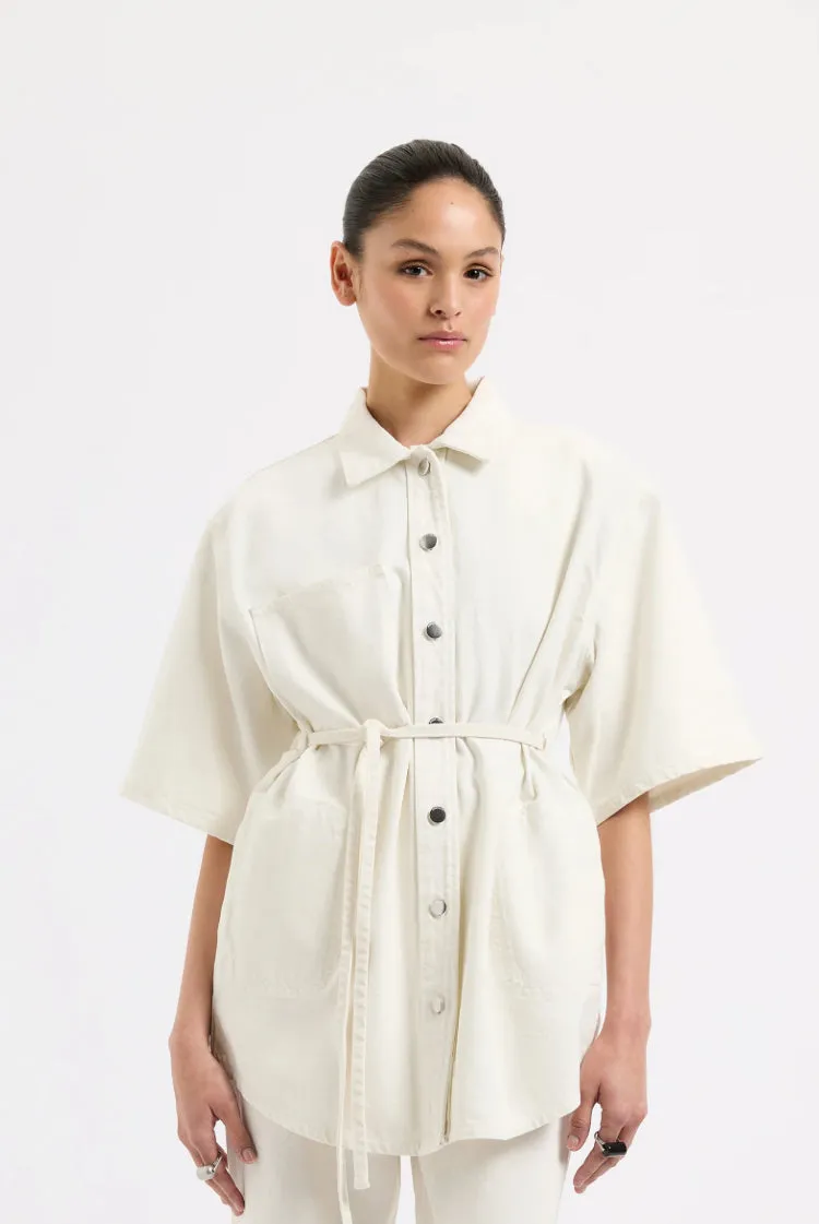 Organic Denim Shacket | Ecru