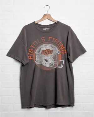 OSU Cowboys Helmet Circle Off Black Thrifted Tee