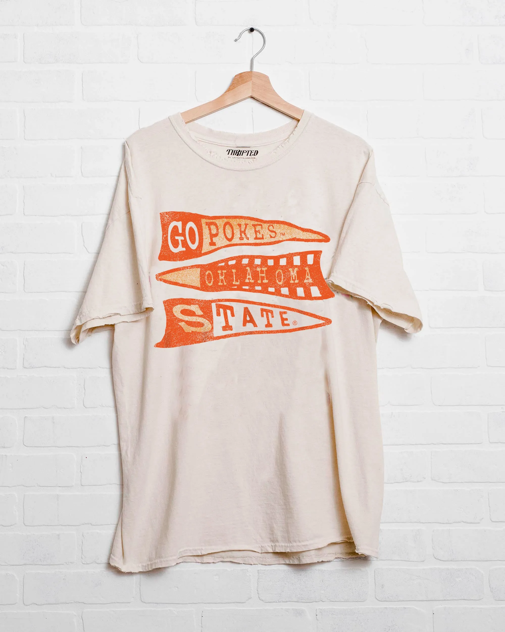 OSU Cowboys Pennant Off White Thrifted Tee