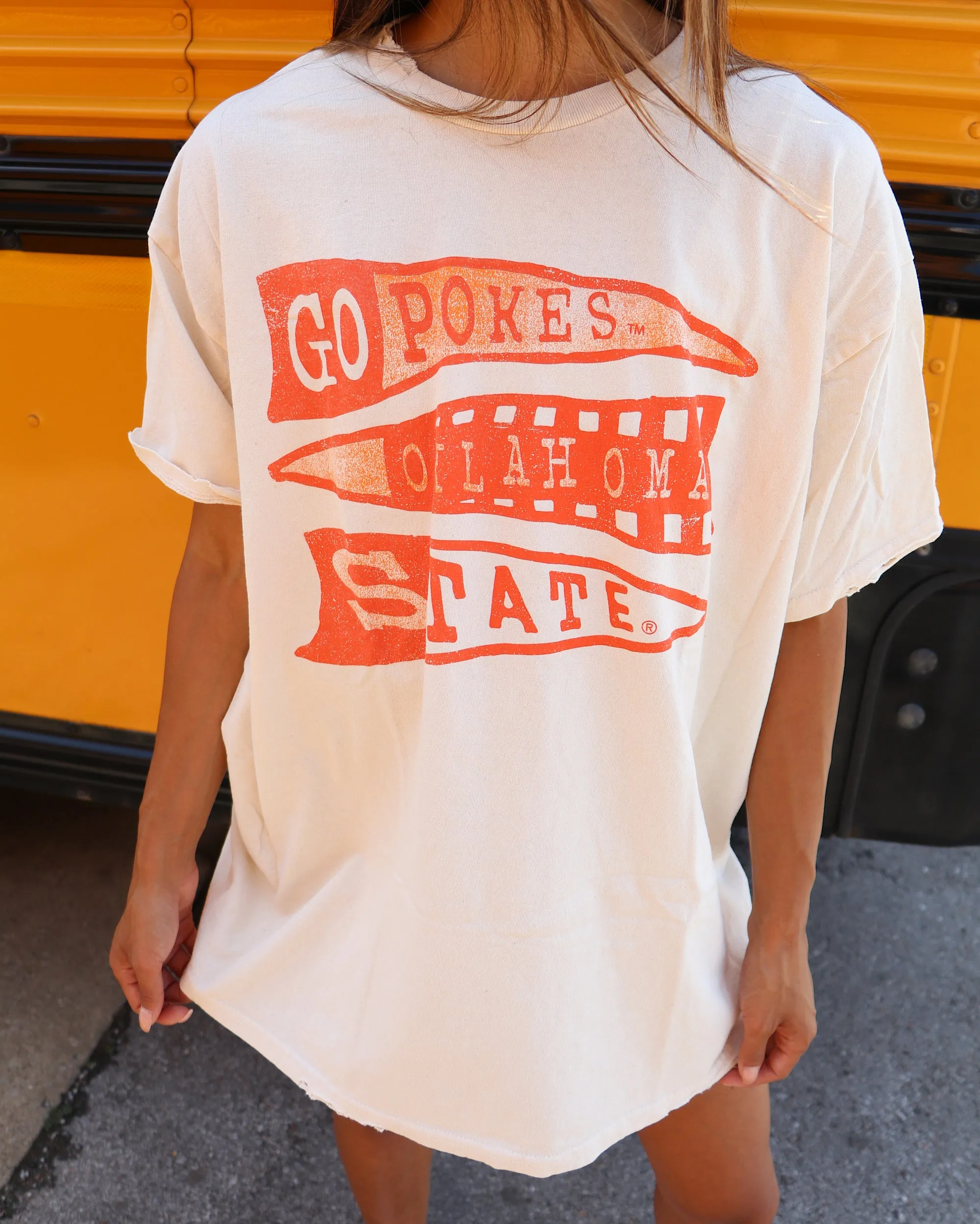OSU Cowboys Pennant Off White Thrifted Tee