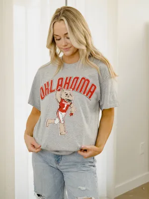 OU Sooners Cartoon Mascot Puff Ink Gray Thrifted Tee