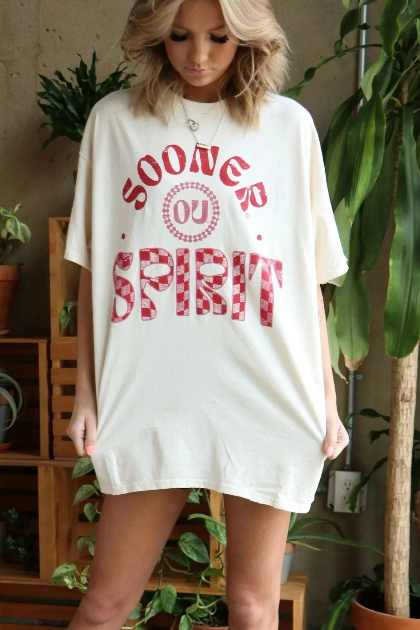 OU Sooners Spirit Thrifted Tee in Off White