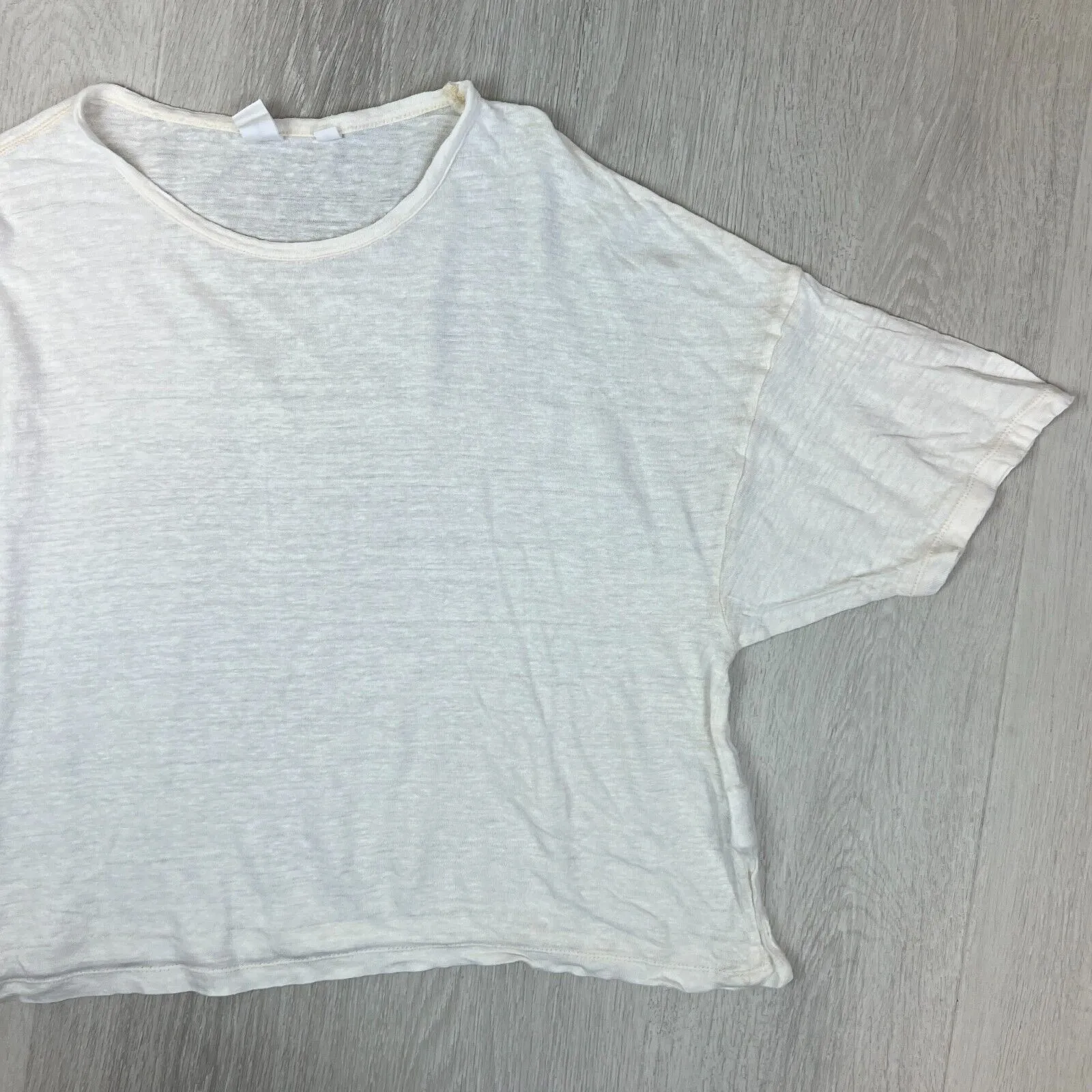 Outland Denim Womens White Linen Oversized Cropped T-Shirt Size Small