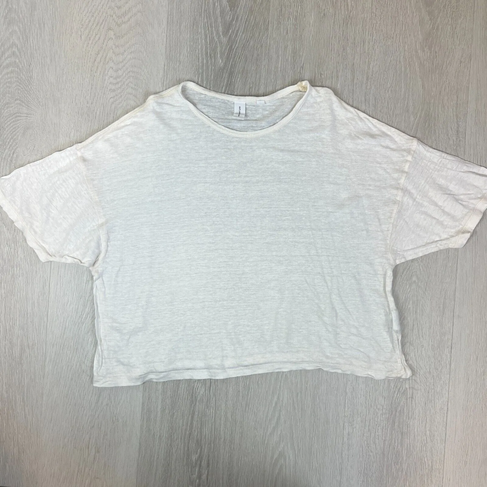 Outland Denim Womens White Linen Oversized Cropped T-Shirt Size Small
