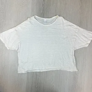 Outland Denim Womens White Linen Oversized Cropped T-Shirt Size Small