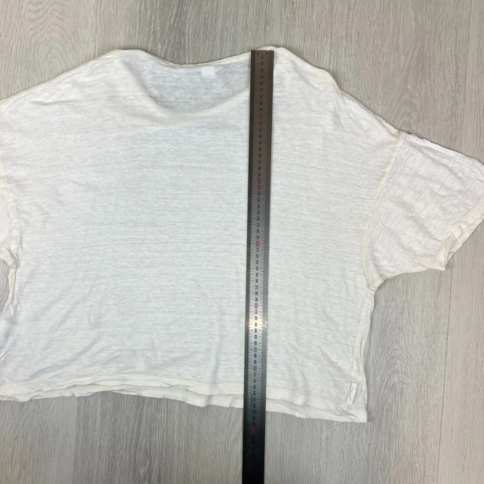 Outland Denim Womens White Linen Oversized Cropped T-Shirt Size Small