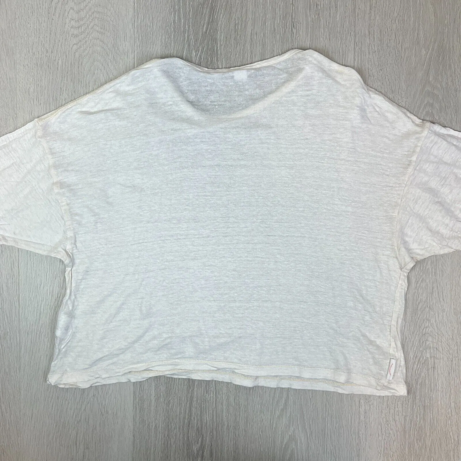 Outland Denim Womens White Linen Oversized Cropped T-Shirt Size Small