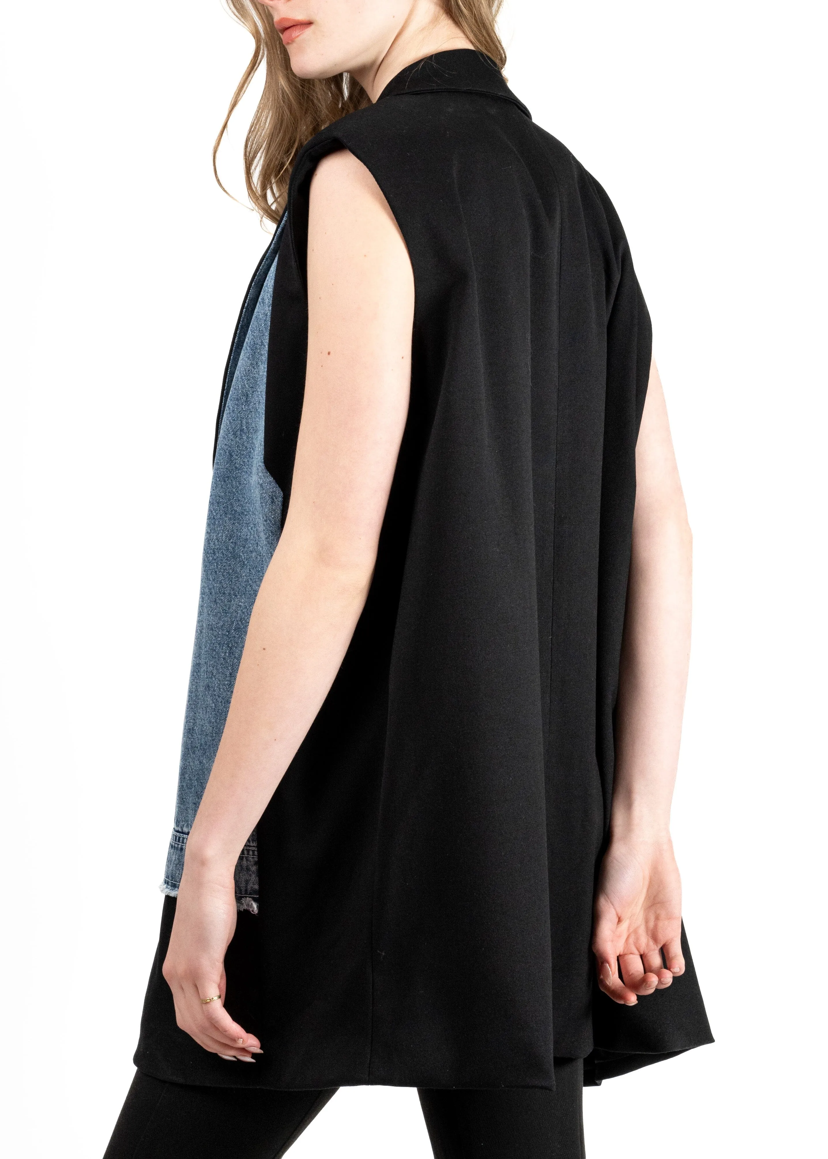 Oversized Denim Contrast Tuxedo Vest