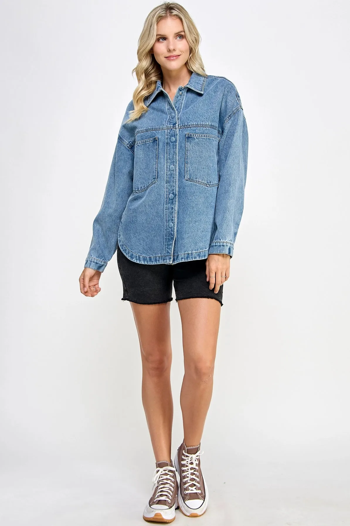 Oversized Denim Shacket {Blue}