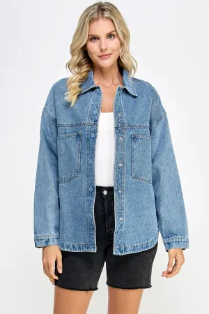 Oversized Denim Shacket {Blue}
