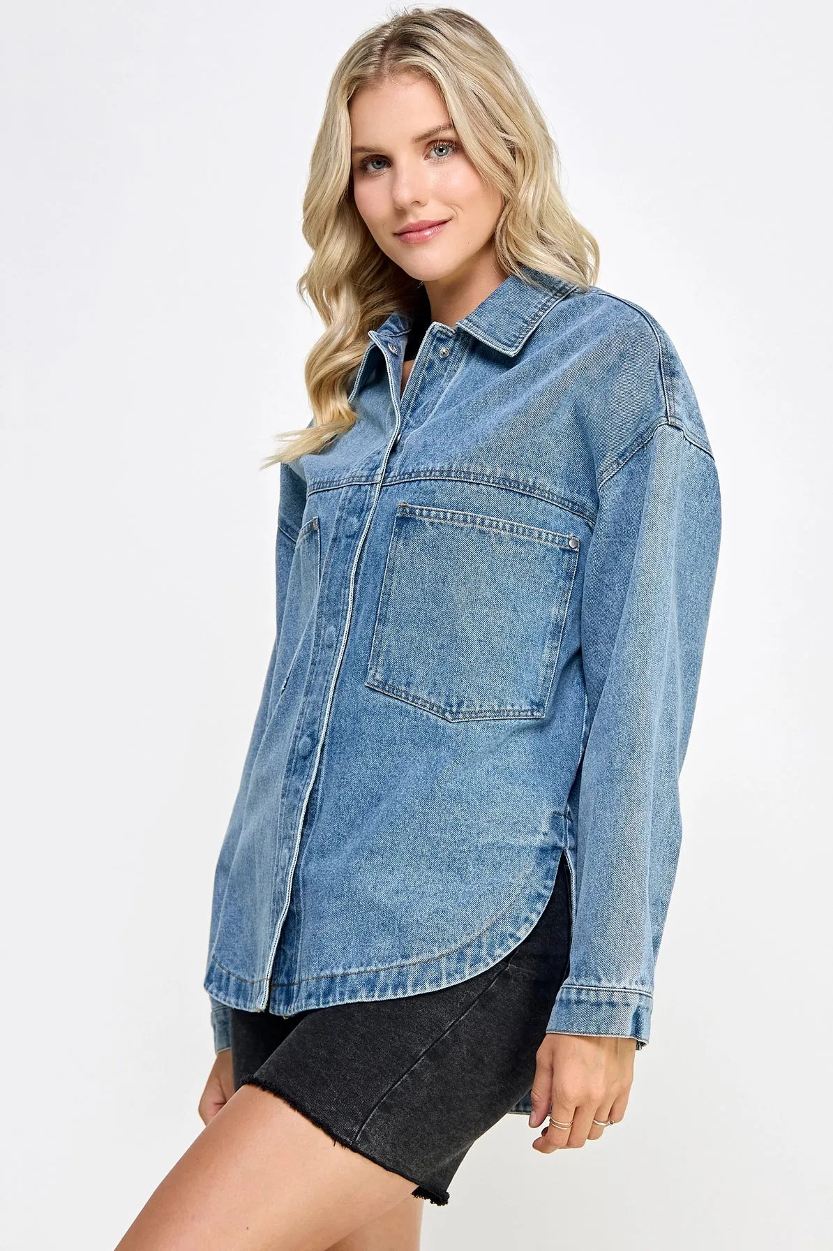 Oversized Denim Shacket {Blue}