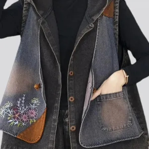 Oversized retro design women's jean vest
