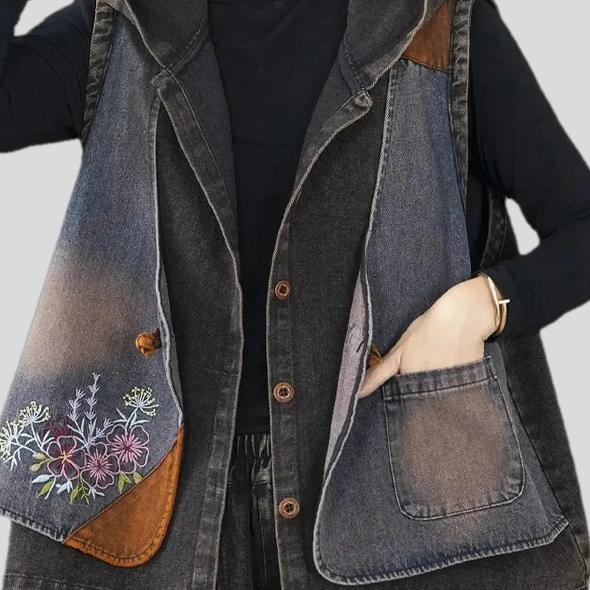 Oversized retro design women's jean vest