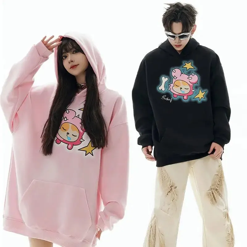 Oversized Y2K Double-Hooded Embroidery Gothic Hoodie