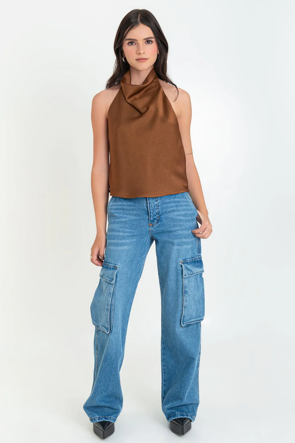 Pantalón cargo wide leg de denim