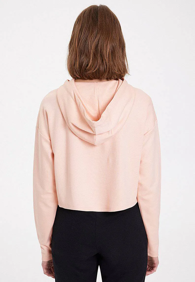 Pembe Basic Bisiklet Yaka Regular Fit Crop Kesim Kapüşonlu Kadın Sweatshirt ESSENTIALS CROPPED HOODIE