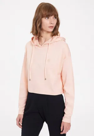 Pembe Basic Bisiklet Yaka Regular Fit Crop Kesim Kapüşonlu Kadın Sweatshirt ESSENTIALS CROPPED HOODIE