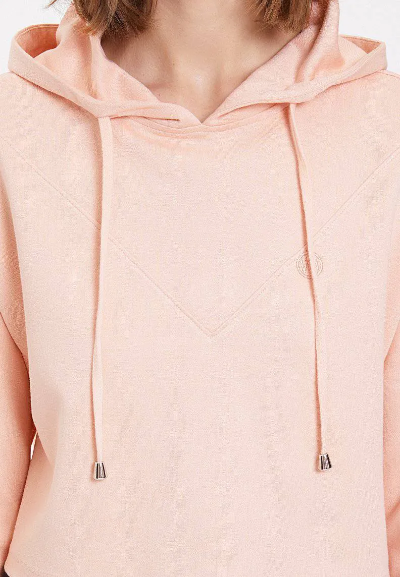 Pembe Basic Bisiklet Yaka Regular Fit Crop Kesim Kapüşonlu Kadın Sweatshirt ESSENTIALS CROPPED HOODIE