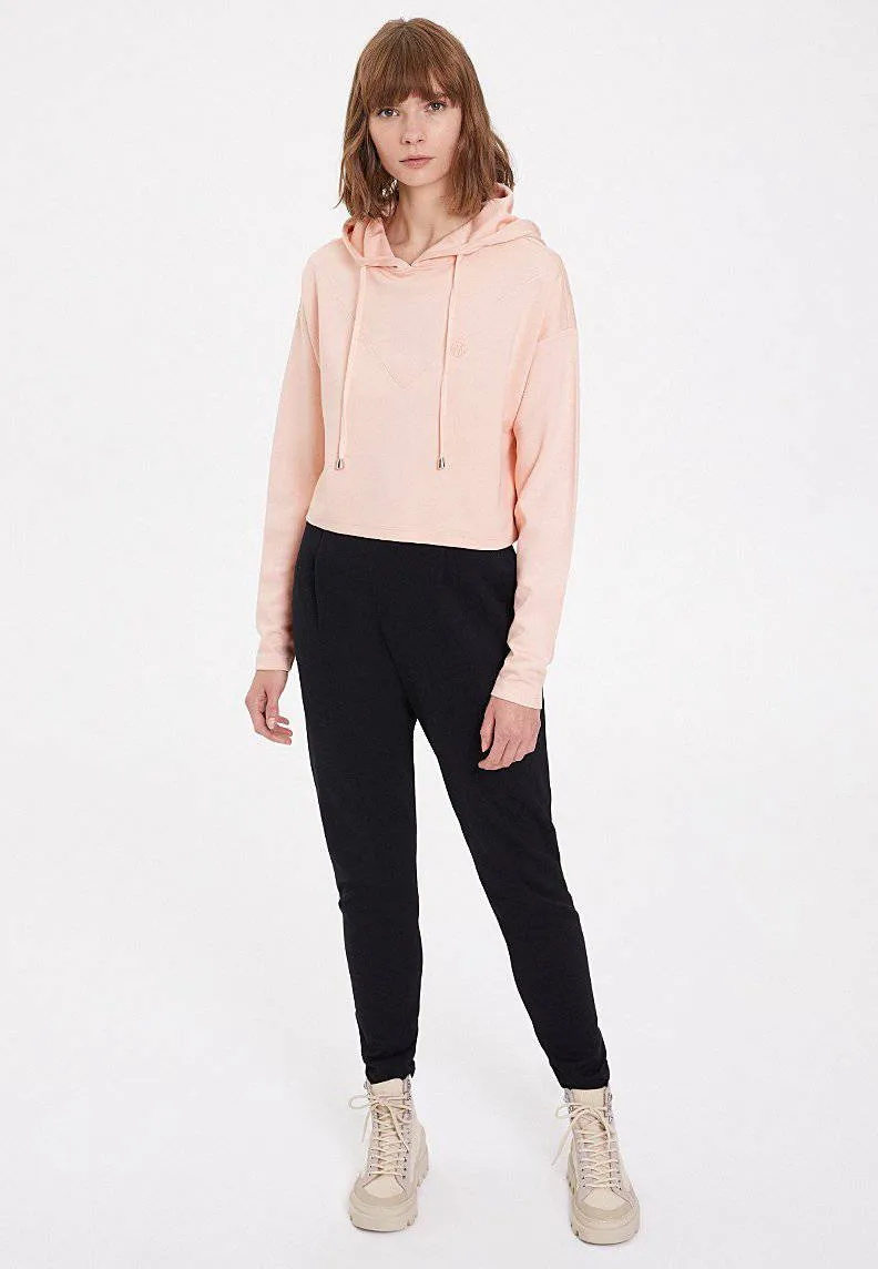 Pembe Basic Bisiklet Yaka Regular Fit Crop Kesim Kapüşonlu Kadın Sweatshirt ESSENTIALS CROPPED HOODIE