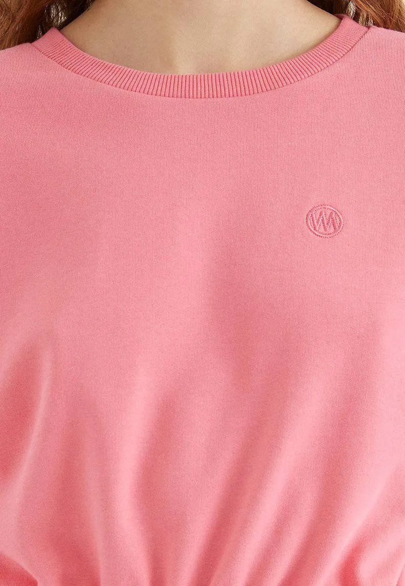 Pembe Bisiklet Yaka Pamuklu Regular Fit Kadın Crop Sweatshirt ENJOY ELASTICATED HEM