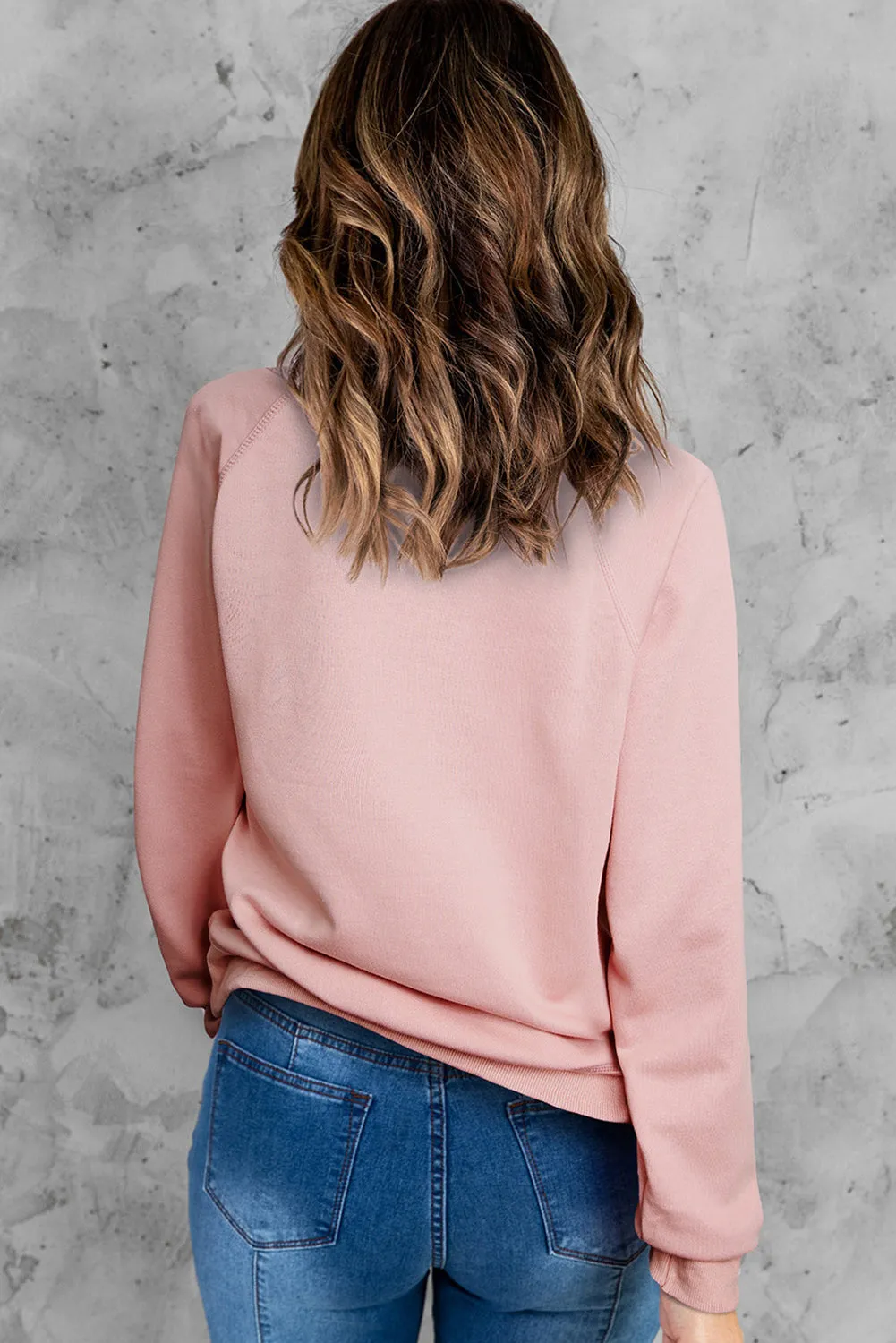 Pink love Heart Shape Plaid Print Raglan Sleeve Sweatshirt