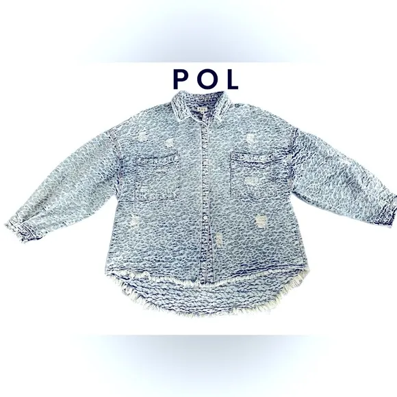 POL Distressed Leopard Denim Jacket Medium