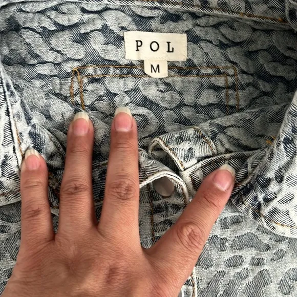 POL Distressed Leopard Denim Jacket Medium