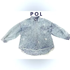 POL Distressed Leopard Denim Jacket Medium