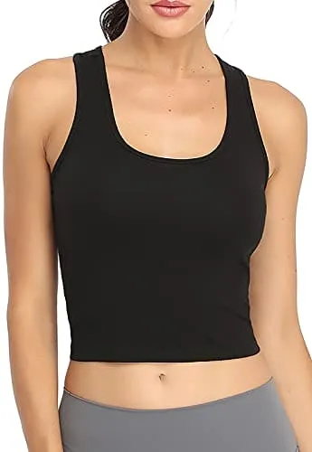 Porvike Sports Crop Tank Tops for Women Cropped Athletic Yoga Tops Racerback Running Tanks Cotton Workout Shirts Sleeveless Undershirts Exercise Gym Clothes 3 Pack Black White Grey M