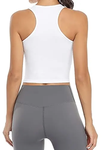 Porvike Sports Crop Tank Tops for Women Cropped Athletic Yoga Tops Racerback Running Tanks Cotton Workout Shirts Sleeveless Undershirts Exercise Gym Clothes 3 Pack Black White Grey M