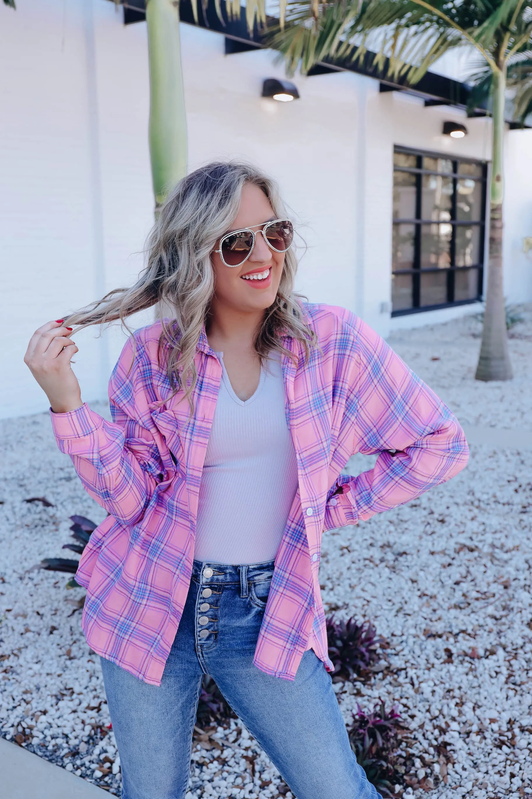 Precious Pink Plaid Shirt