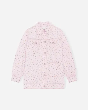 Print Denim Oversized Jacket - Pink Tulle