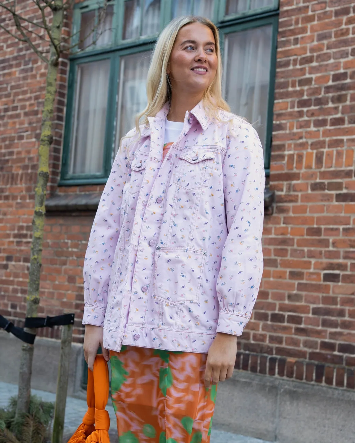 Print Denim Oversized Jacket - Pink Tulle