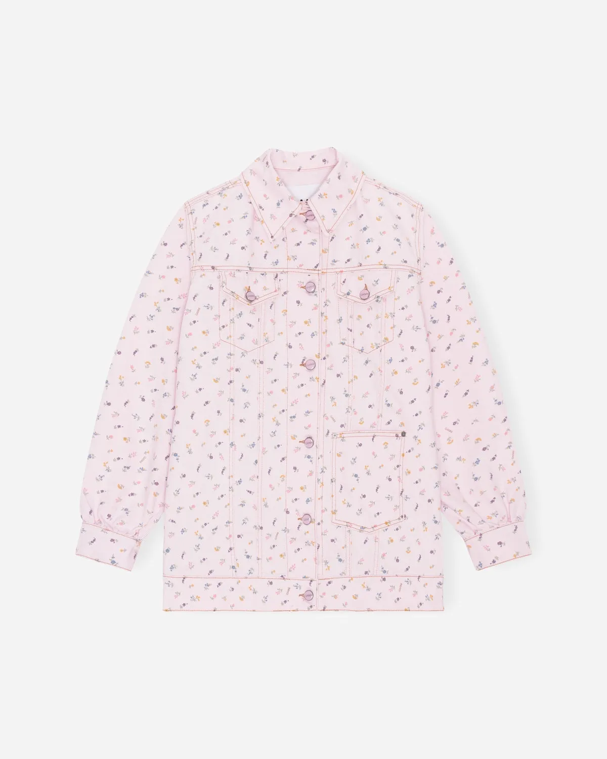Print Denim Oversized Jacket - Pink Tulle